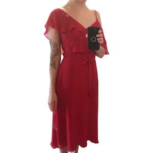 NWOT CECE Red Midi Chiffon Dress